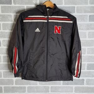 ADIDAS Nebraska Windbreaker Youth Size M 10-12 Black/Red/White